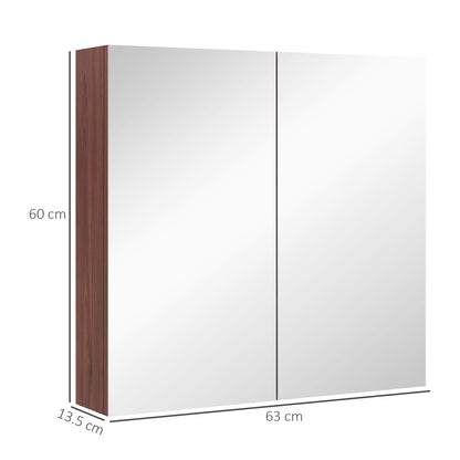 Double Door Bathroom Mirror Cabinet, Wall Mounted Bathroom Storage Cabinet, Soft Closing, 63L x 60Hcm