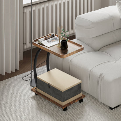 2-Tier Mobile C-Shaped Side Table - Brown