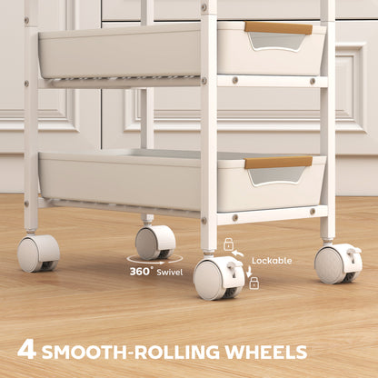 5-Tier Storage Trolley on Wheels - White