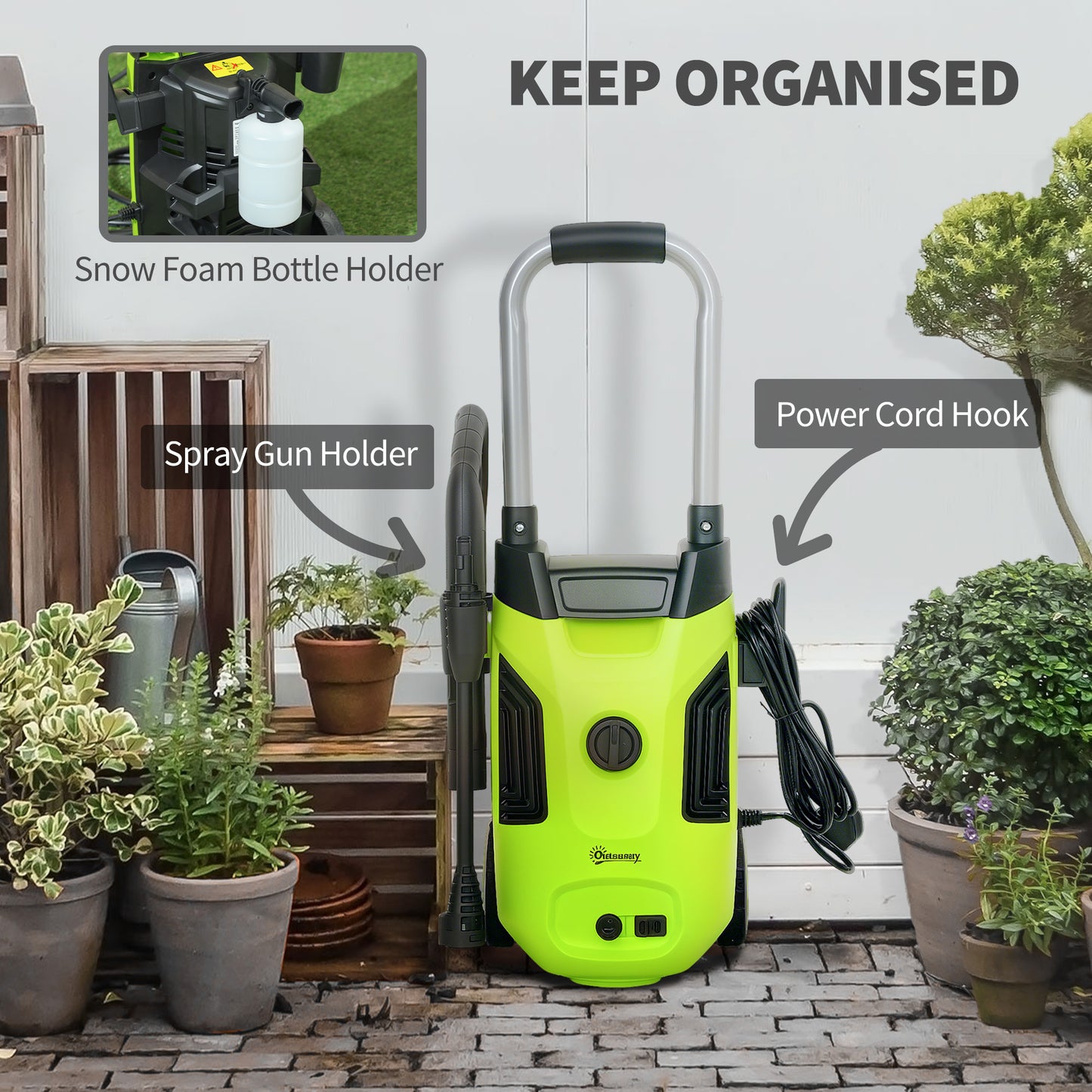 1800W 150-Bar Pressure Washer, with Adjustable Nozzle - Green
