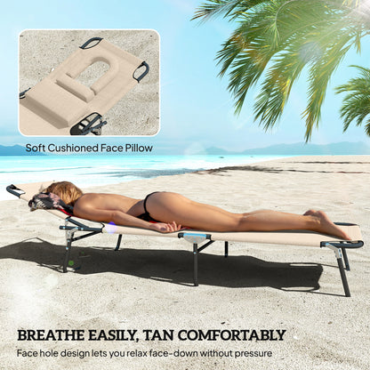 Folding Sun Lounger with Face Hole, 4-Position Adjustable Backrest Garden Recliner Chair Sunbed, Outdoor Lounge Chair