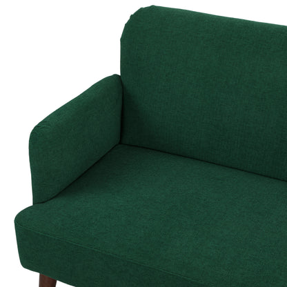 Velvet Feel Fabric 2 Seater Sofa, Small Sofa Loveseat with 21cm Thick Padding and Wood Legs, Dark Green
