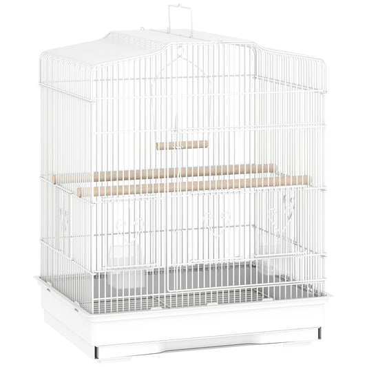 Large Metal Bird Cage with Perches, Food Bowls, Swing, for Budgies, Parakeets, White