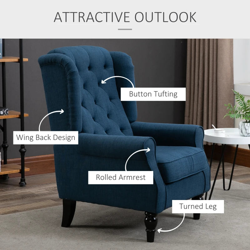 Retro Wingback Tufted Button Accent Armchair with Soft Cushioned Back & Seat - Navy