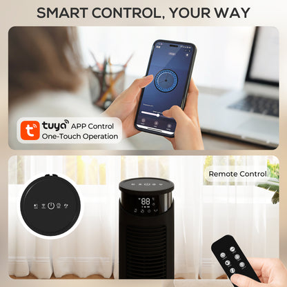 Tower Fan with WiFi Control Standing Floor Fan with Remote Control 116 cm Black
