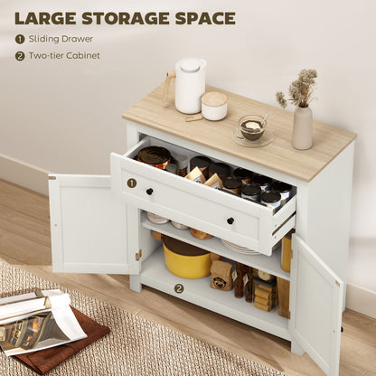 Sideboard Storage Cabinet, Modern Kitchen Cupboard with Adjustable Shelf, Drawer and Double Doors, Cream White