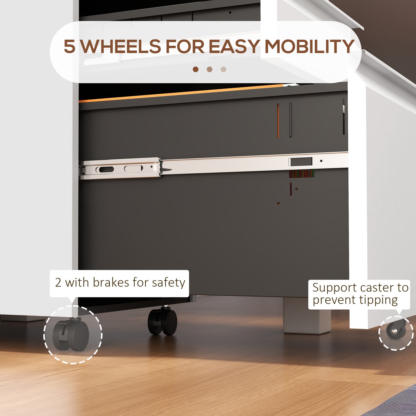 3-Drawer Filing Cabinet with Lock, Mobile Steel File Cabinet for A4, Legal and Letter Size, Under Desk Drawers
