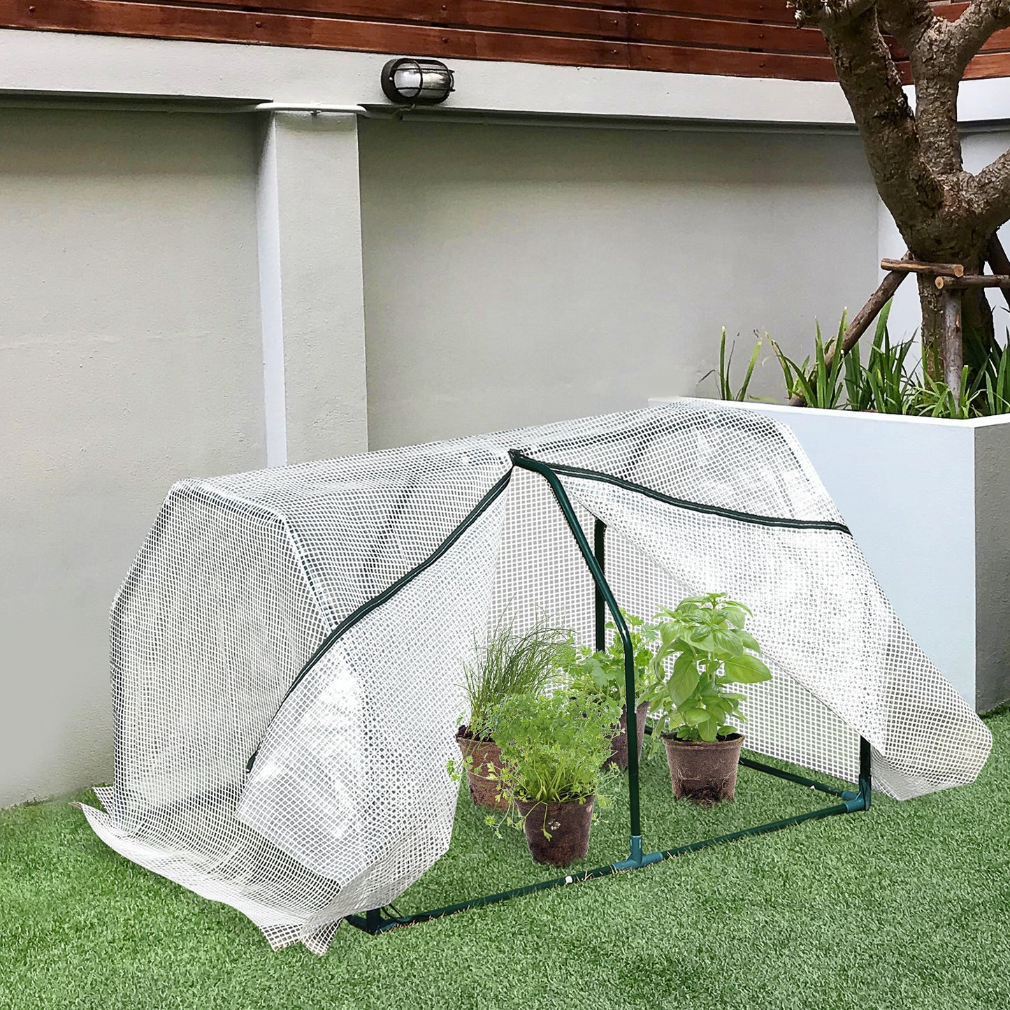 Mini Greenhouse Grow House PVC Cover Steel Frame White 99L x 71W x 60H cm
