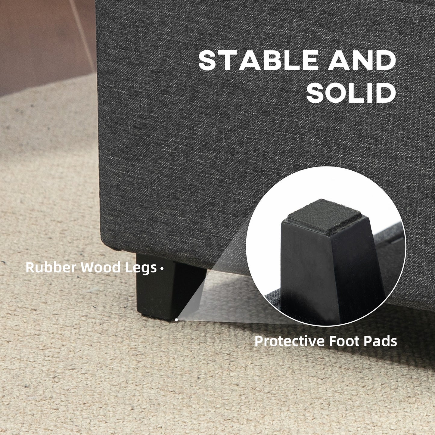 Square Footstool, Small Ottoman with Side Pocket, Linen Fabric Footrest Foot Stool with Rubber Wood Legs and Padded Seat for