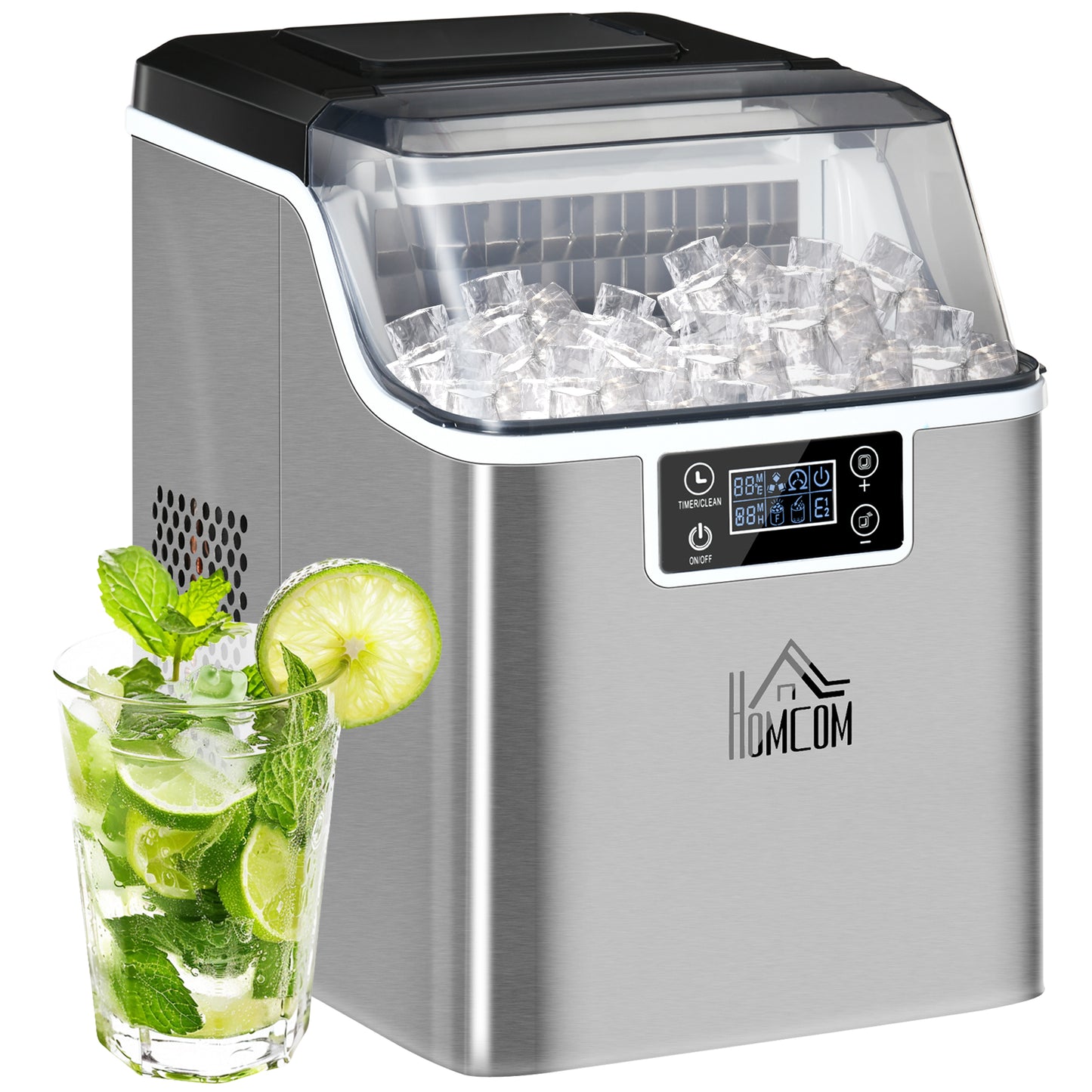 3.2L Compact Ice Machine, with LCD Screen and Accessories - Silver-Tone