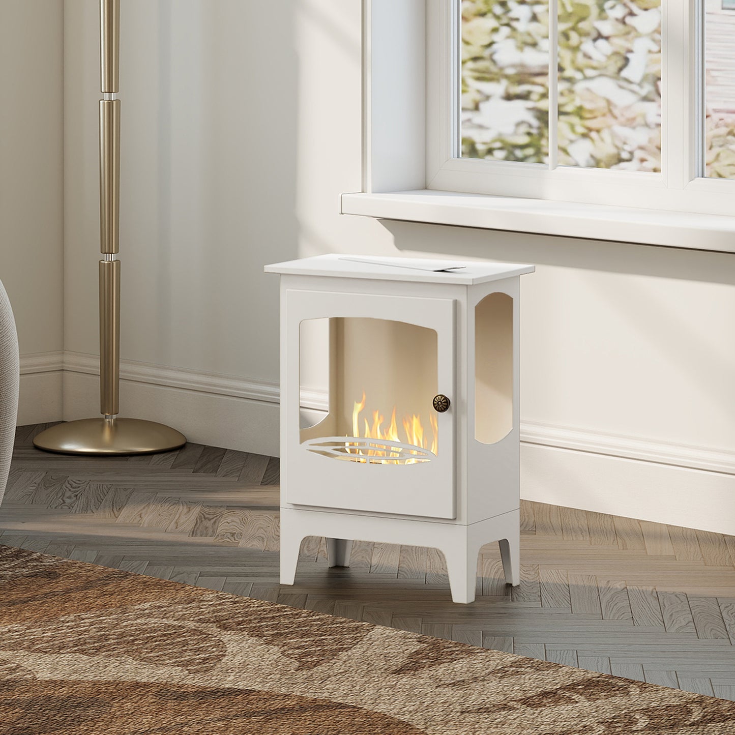 Freestanding Ethanol Fireplace, Steel Bioethanol Fireplace with Stainless Steel Flame Snuffer, 0.9L Tank