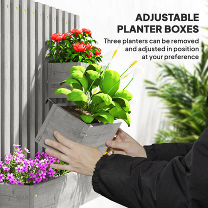 Wall-mounted Wooden Garden Planters with Trellis, Drainage Holes and 3 Planter Boxes for Patio, Grey