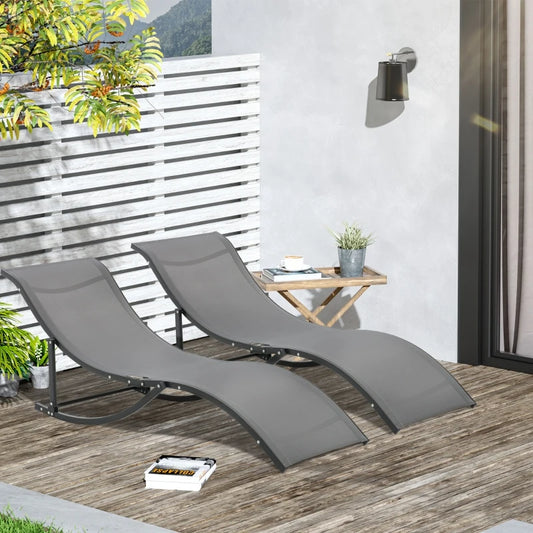 Set of 2 - Foldable S-Shaped Sun Lounger Set - Grey