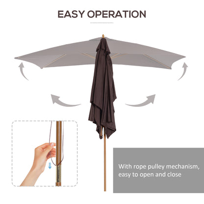 2 x 3m Wooden Garden Parasol Umbrella Outdoor Sun Shade Canopy, Dark Coffee