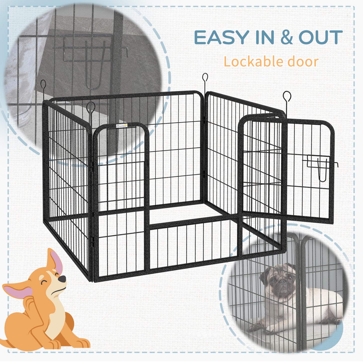 Heavy Duty Dog Playpen, 4 Panel Puppy Pen, Foldable Dog Kennel Both Indoor Outdoor Use Collapsible Design 82L x 82W x 60H (cm