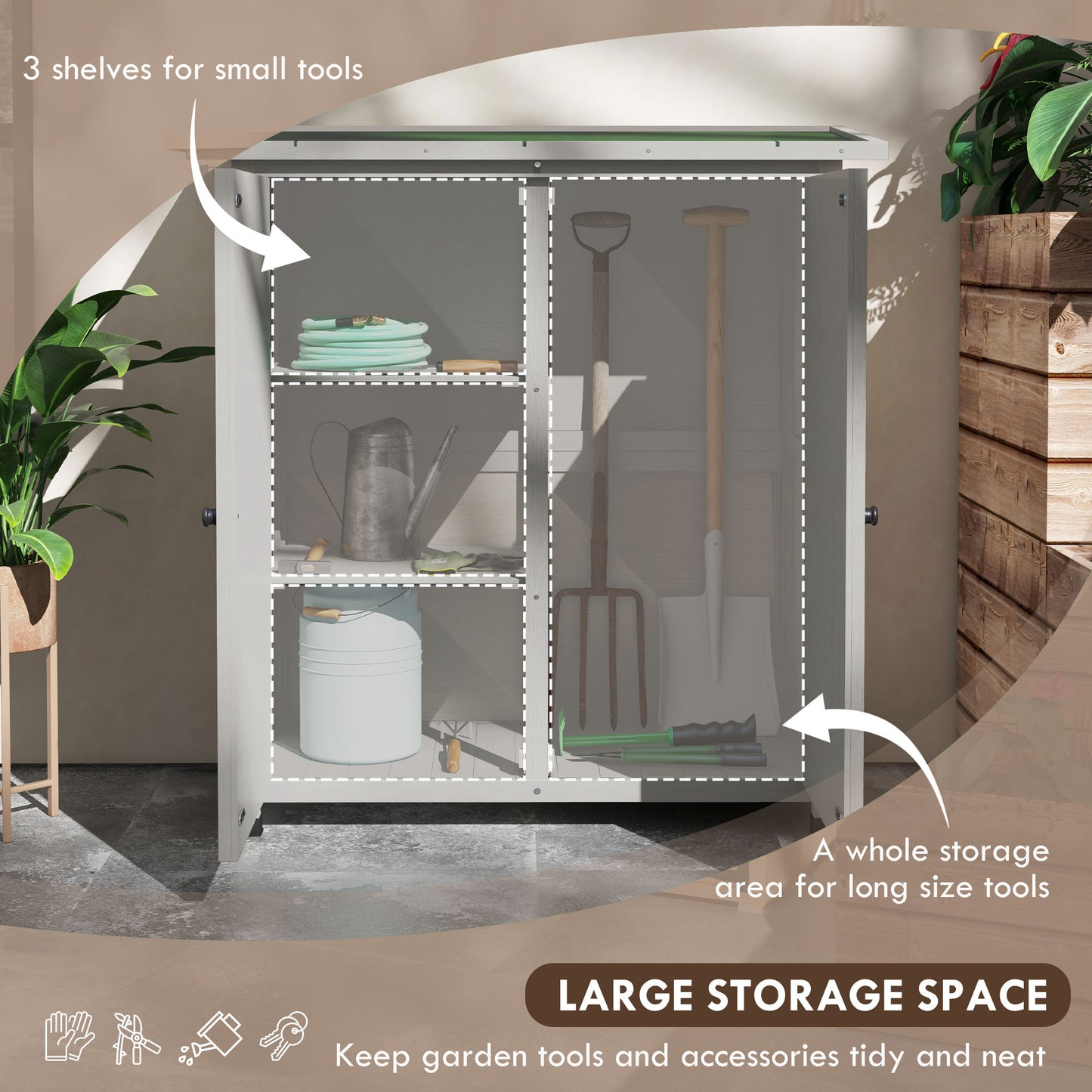 46.5 x 97cm Compact Wooden Storage Shed - Light Grey