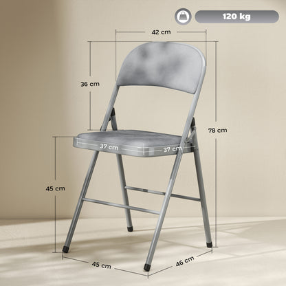 4 Pack Folding Chairs with Padded Seats, Velvet Portable Party Chairs with Steel Frame, Light Grey