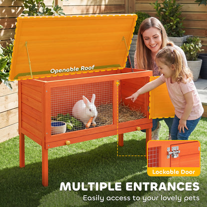 Wooden Rabbit Hutch, Guinea Pig Hutch with Asphalt Roof, Outdoor Elevated Bunny House for Rabbits, Chinchillas