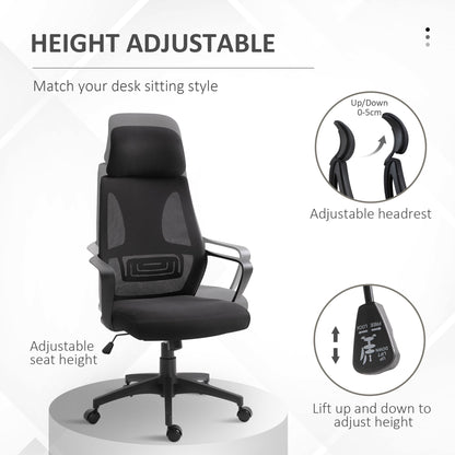 Ergonomic Office Chair, High Back Computer Chair, Mesh Desk Chair with Lumbar Support, Headrest, Wheel, Adjustable Height