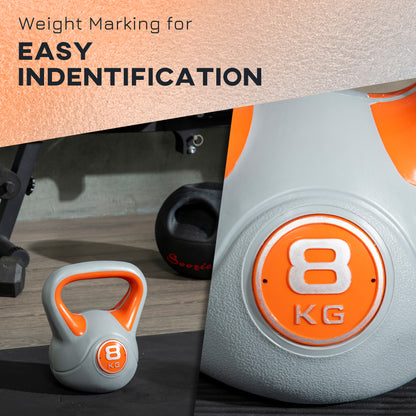 Kettlebell, 8kg Kettle Bells with Handle for Home Gym Weight Lifting and Strength Training, Orange and Grey
