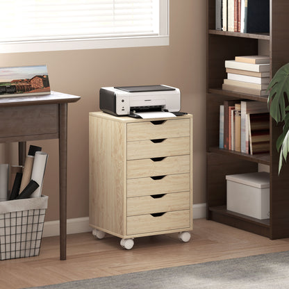 6 Drawer Vertical File Cabinet, Mobile Filing Cabinet with Quiet Drawers and Wheels with 2 Brakes, Oak Wood Effect