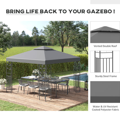 3 x 3m Outdoor Steel Gazebo with 2 Tier Roof, Garden Gazebo Patio Canopy Marquee Shelter with Decorative Steel Frame - Grey