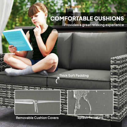 Two-Seater Rattan Outdoor Sofa - Light Grey