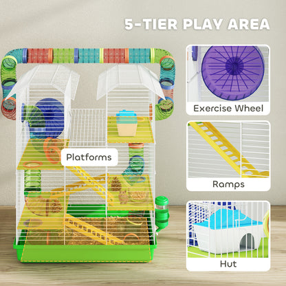 Hamster Cage, 5 Tier Carrier Habitat with Exercise Wheels Tunnel Tube Water Bottle Dishes House Ladder