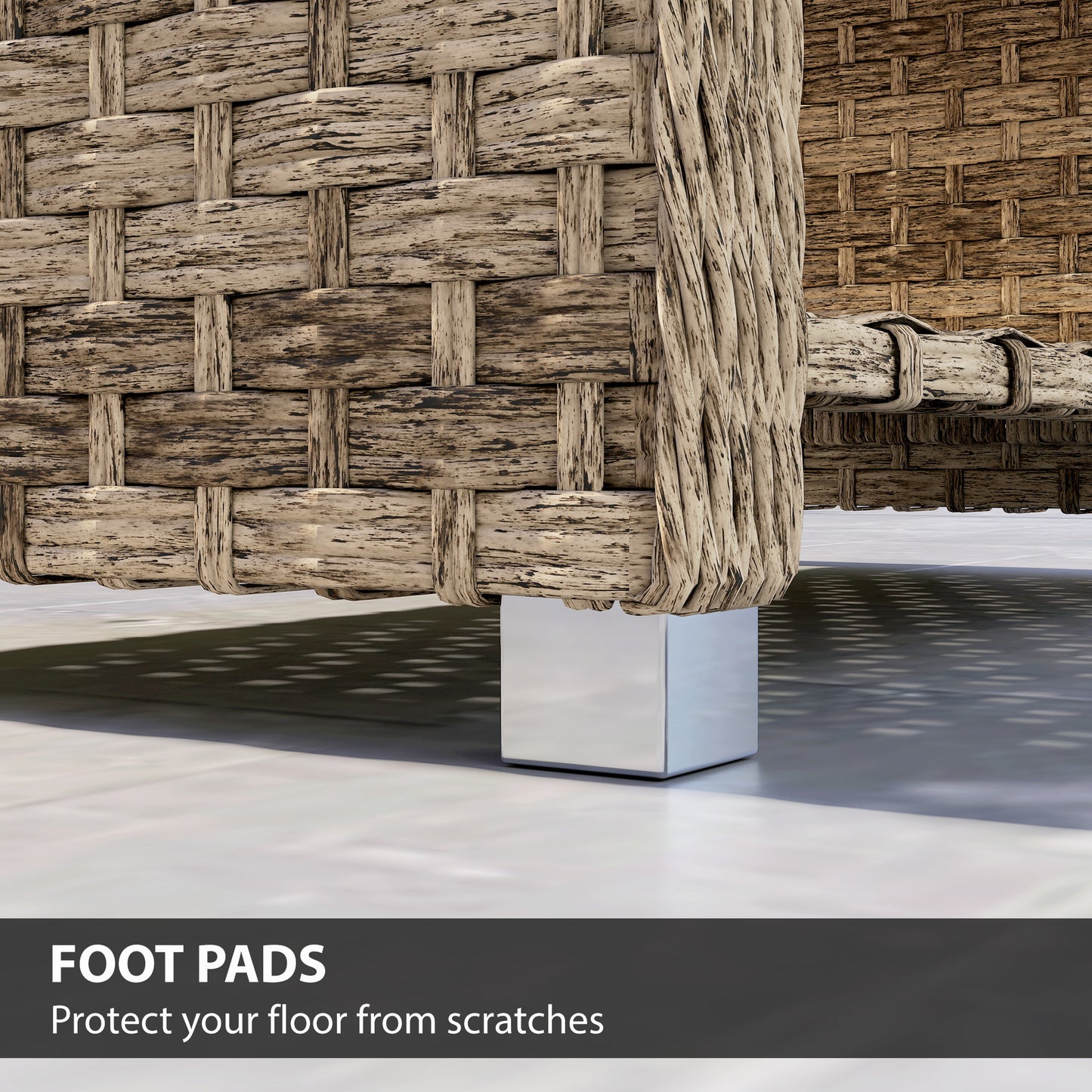 Outdoor Coffee Table with Storage Shelf, PE Rattan Side Table with Slatted Top and Foot Pads, Light Brown