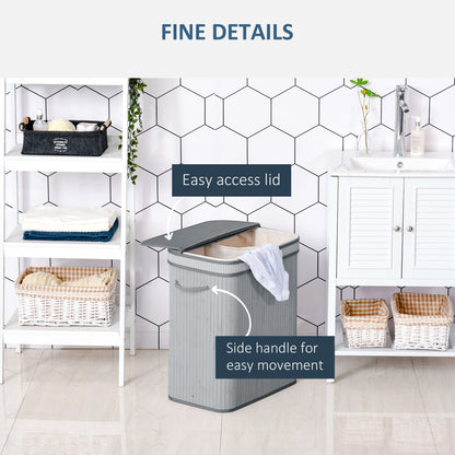 100L Natural Wood Laundry Basket A Compartment w/Flip Lid Removable Lining Handles Board Base Foldable Durable Water-Resistan