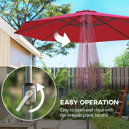 3(m) Tilting Parasol Garden Umbrellas, Outdoor Sun Shade with 8 Ribs, Tilt and Crank Handle for Balcony, Bench, Garden