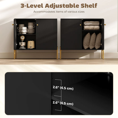 Sideboard Buffet Cabinet, Coffee Bar Cabinet with Fluted Doors and Adjustable Shelf, Black