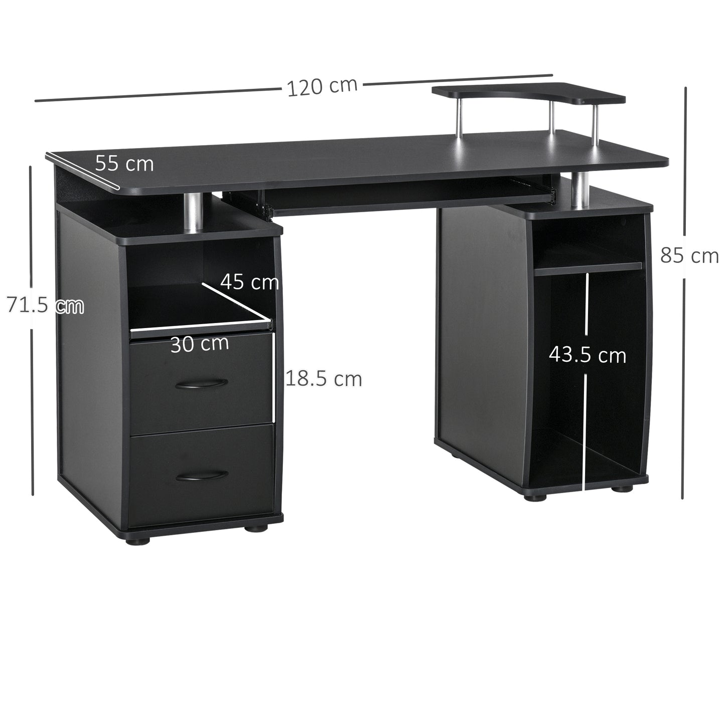 Study Desk Writing Table for Home Office, Student Workstation with Drawers, Sliding Shelf and Storage, Black