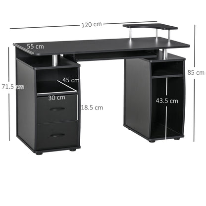 Study Desk Writing Table for Home Office, Student Workstation with Drawers, Sliding Shelf and Storage, Black