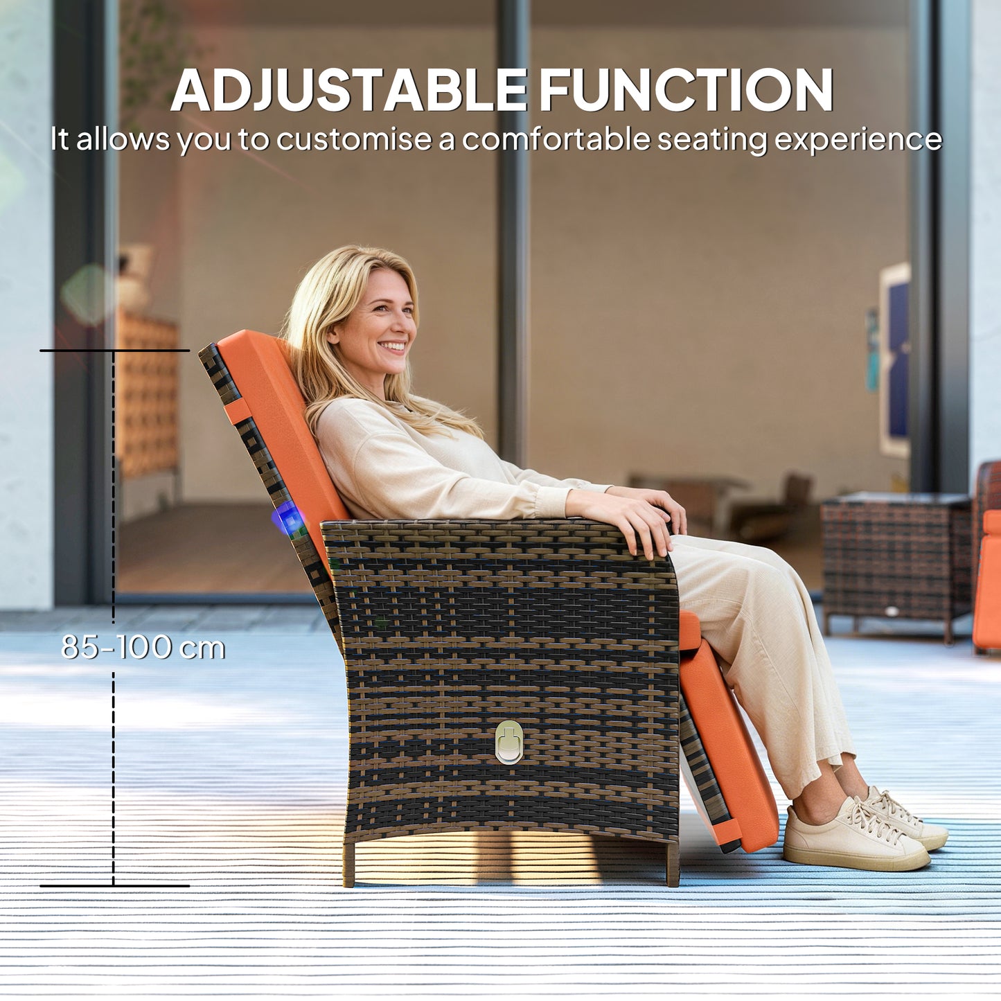 3 Pieces Rattan Bistro Set Balcony Furniture with Cushions, Storage Function - Orange