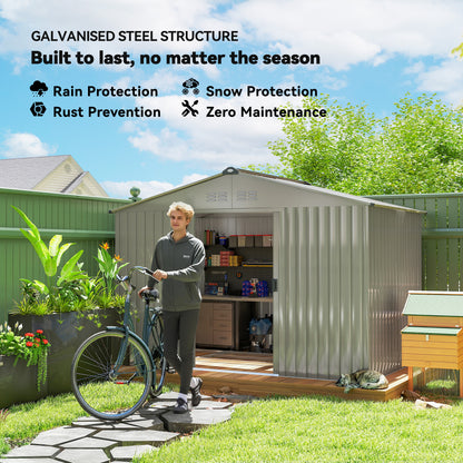 Garden Storage Shed, Metal Outdoor Storage Shed House with Foundation Kit, Ventilation, Doors, 9 x 6FT, Grey