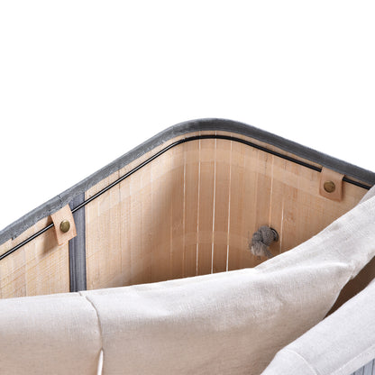 100L Natural Wood Laundry Basket A Compartment w/Flip Lid Removable Lining Handles Board Base Foldable Durable Water-Resistan