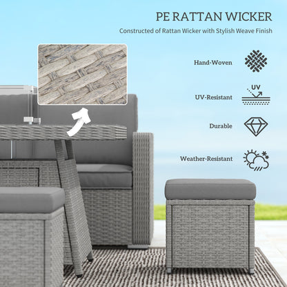 Seven-Piece Firepit Table Rattan Sofa Set - Grey