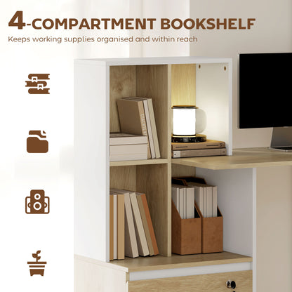Computer Desk, Office Desk with Bookshelf, File Drawer and Legal Hanging File Holders, Oak Wood Effect