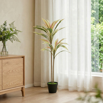 90 cm Artificial Cordyline Tree in Moss Effect Pot, Realistic PEVA Faux Plant, Yellow