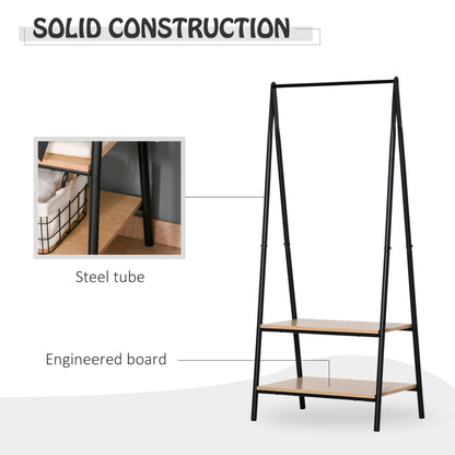 Clothes Rail, Freestanding Metal Clothes Rack with 2 Tier Storage Shelves for Bedroom and Entryway, 64 x 42.5 x 149 cm