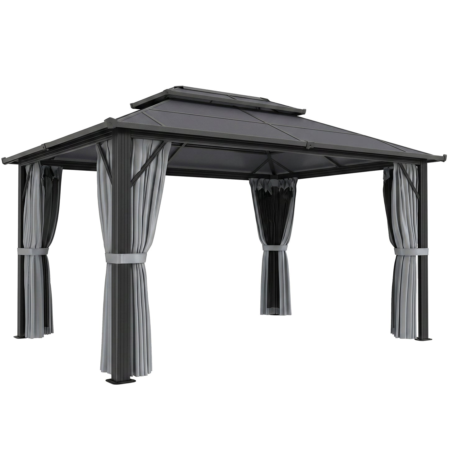 3 x 4m Hardtop Gazebo Canopy with UPF30+ Double Polycarbonate Roof, Aluminium Frame Garden Gazebo Permanent Pavilion