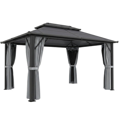 3 x 4m Hardtop Gazebo Canopy with UPF30+ Double Polycarbonate Roof, Aluminium Frame Garden Gazebo Permanent Pavilion