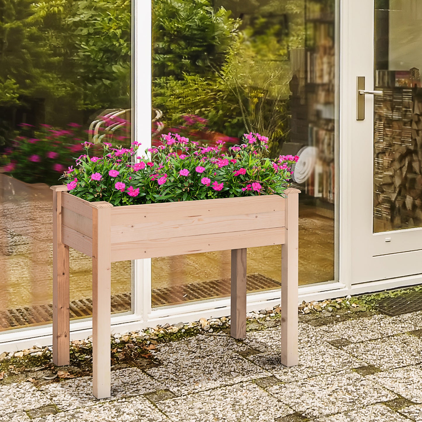 Garden Wooden Planters， Rectangular Raised Bed,Flower Box, Fir Wood Indoor/Outdoor, Oak Tone, 86L x 46W x 76Hcm