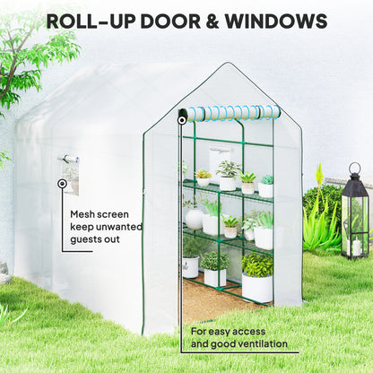Walk-in Greenhouse with 3 Tier 12 Shelves, Small Greenhouse with Reinforced PE Cover