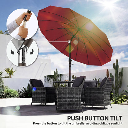 2 m Shanghai Garden Parasol Umbrella with 16 Fibreglass Ribs, Outdoor Parasol Sun Shade with Crank & Tilt, Wine Red