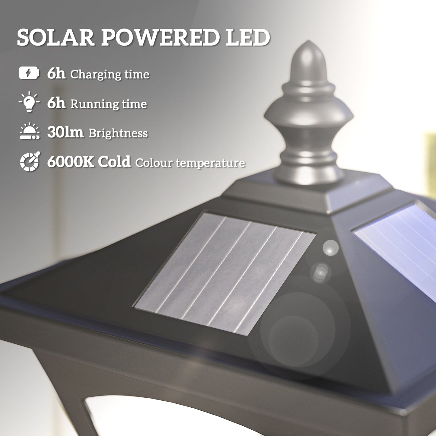 1.2m Solar Powered Outdoor Lamp Post - Black