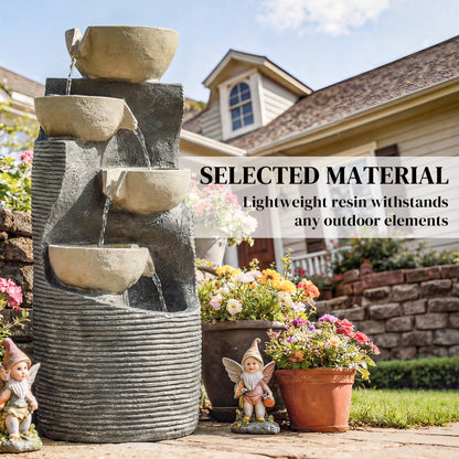 Garden Water Feature, Outdoor Water Fountain with LED Lights and Pump, 5 Tier Cascading Waterfall Fountain for Indoor