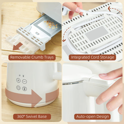 Polished Stainless Steel Kettle and Toaster Set - White