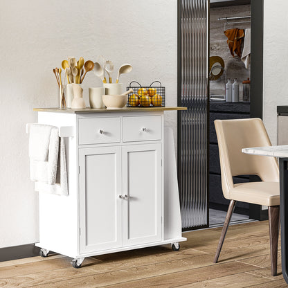 Kitchen Island on Wheels, Mobile Storage Trolley, Rolling Kitchen Cart with Rubber Wood Top, 2-Door Cabinets, 2 Drawers